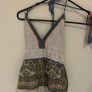 Woven and lace tank top